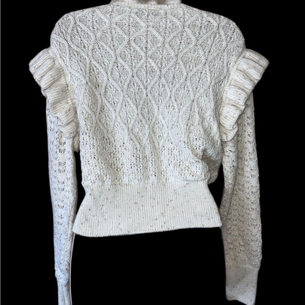 ZARA LARGE Elegant White Ruffled Women's Sweater - Picture 2 of 5